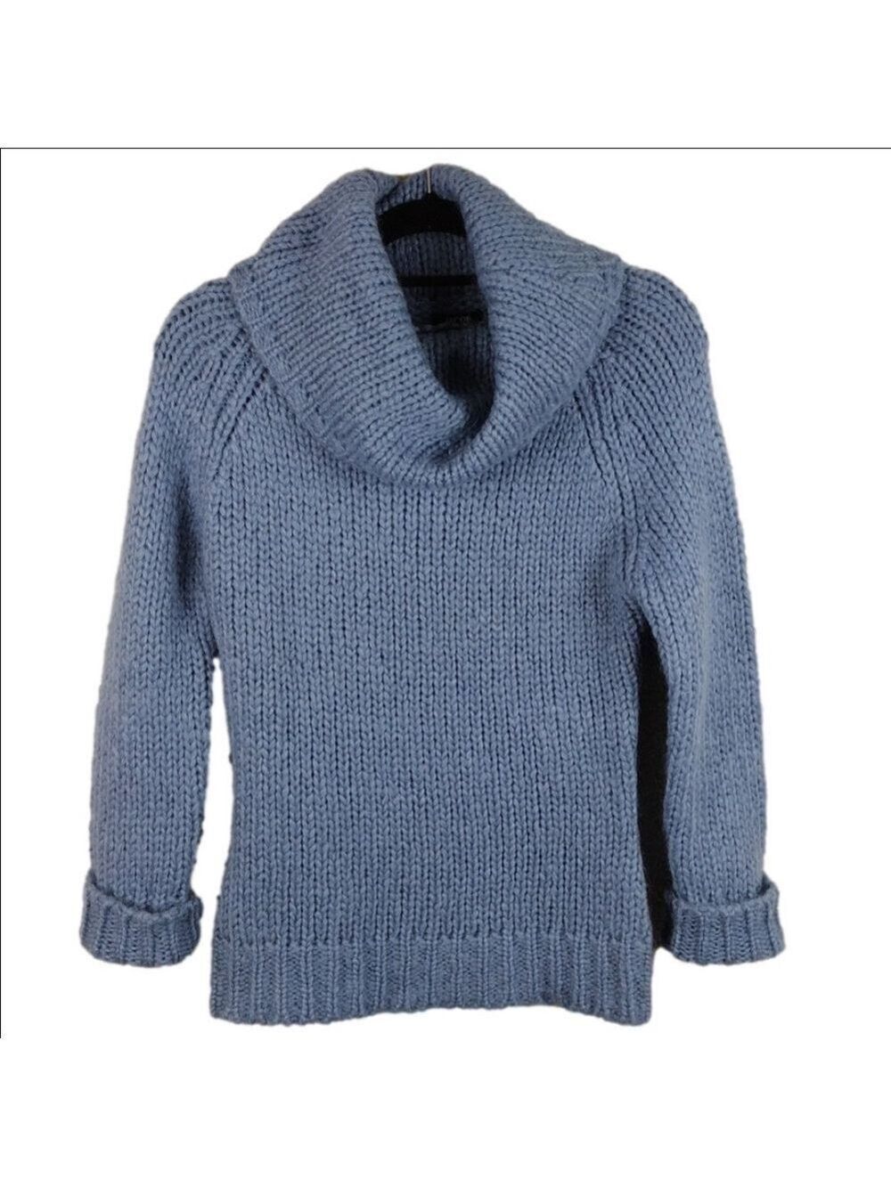 Jacob Blue Mohair Wool Blend Cowl Neck Long Sleeve Pullover Cable Knit Sweater